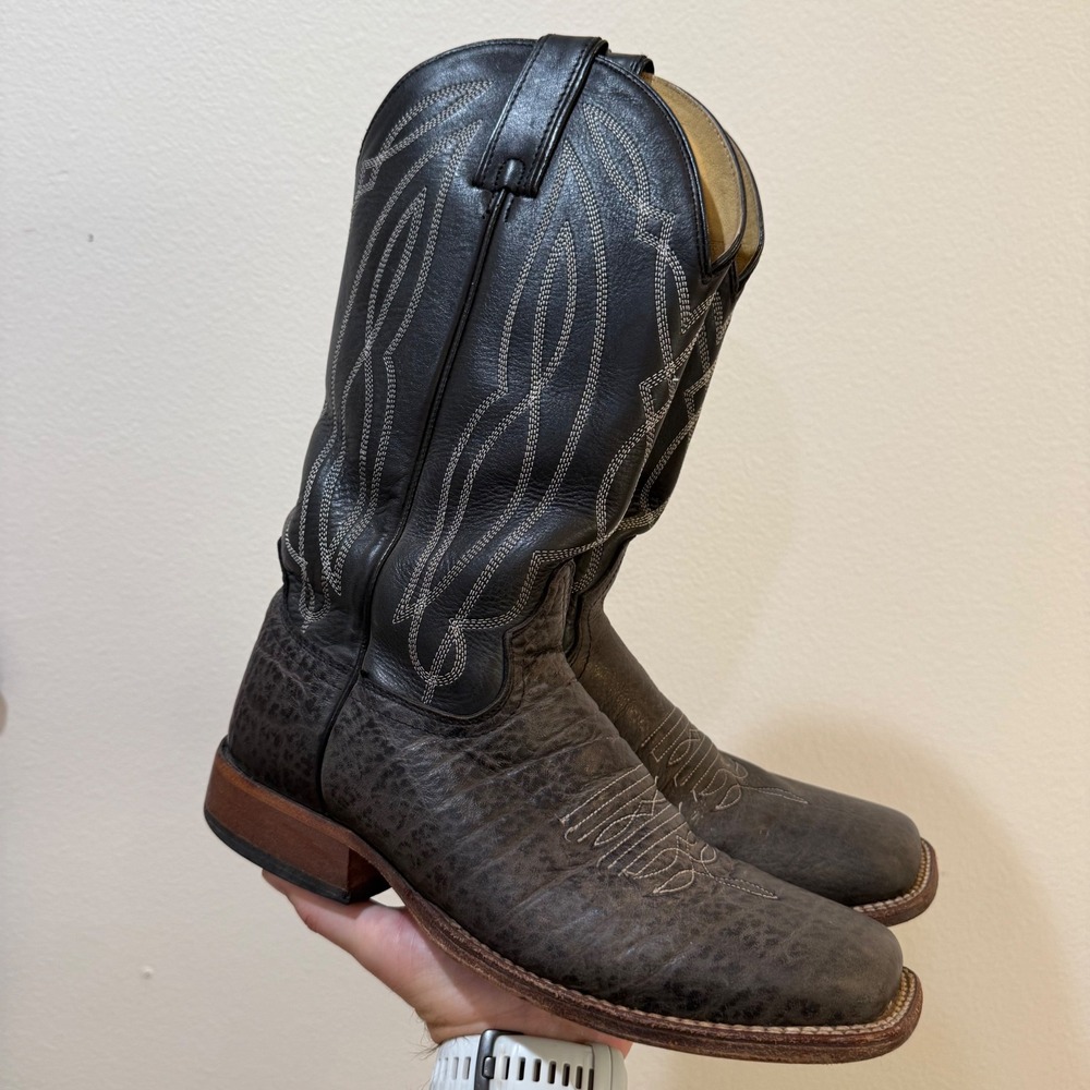 Tony Lama Mens Elephant Print Leather Square Toe Western Boots Black Gray 9 D